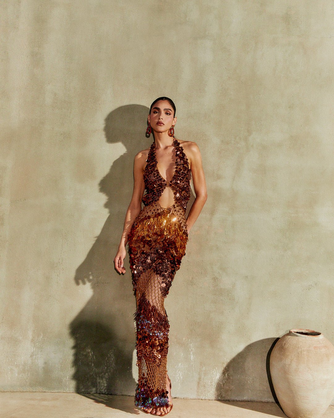 Kalahari Maxi Dress - Tons de Dourado e Bronze